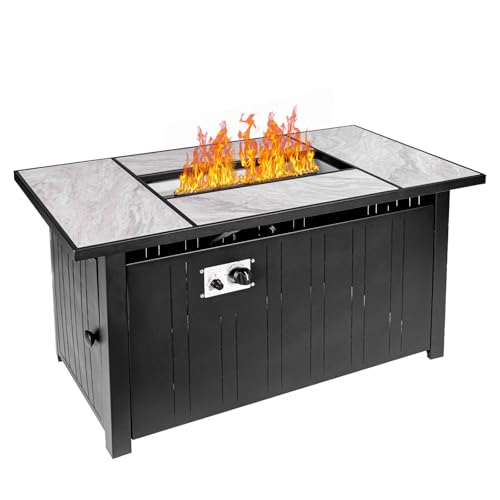30" Propane Fire Pit with Real Ceramic Tabletop, 50000 BTU Gas Firepit Table with Lid & Glass Rock, Outdoor Fire Pit for Dining or Party