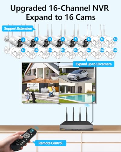 Dual Antennas for Wi-Fi Enhanced AI Human Detected 2K 3.0MP Wireless Security Camera System, Surveillance DVR Kits with 2TB Hard Drive