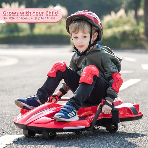 Dockey 24V Electric Ride On Toy for Kids Ages 6 & Up, High Power Drift Cart with Side Handlebars, Cool LED Lights & Music - Crazy Cart (White)