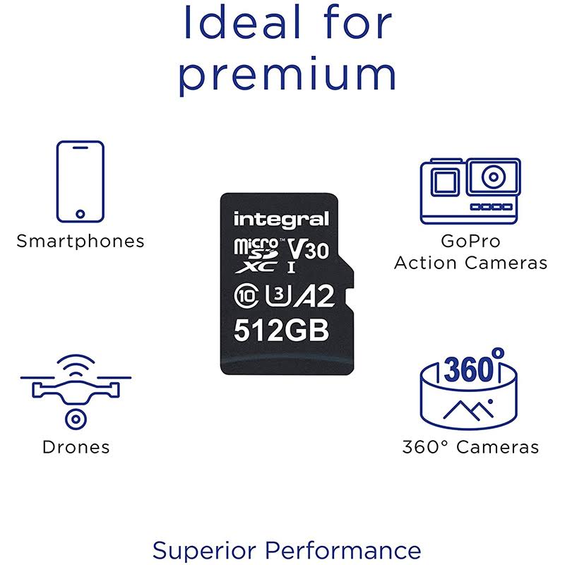Integral 512gb UltimaPro A2 V30 High Speed Micro SD Card (sdxc) UHS-I