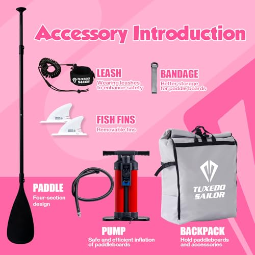 Tuxedo Sailor Inflatable Stand Up Paddle Board with Complete Accessories for Surfing and Traveling