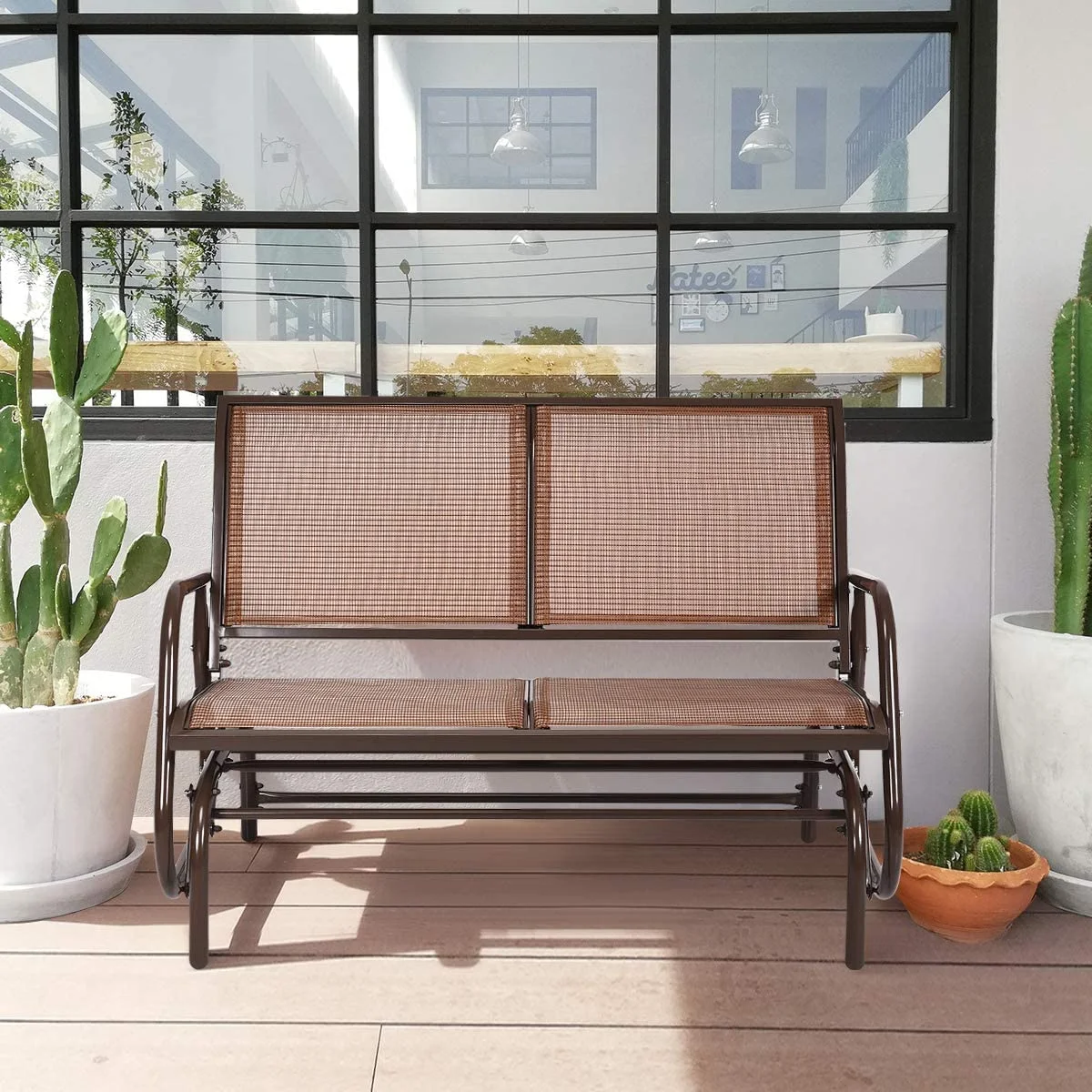 Swing Glider Chair 48 Inch with Spacious Space, 2 People Swing Lounge Glider Chair Cozy Patio Bench Outdoor & Indoor for Patio, Backyard, Poolside
