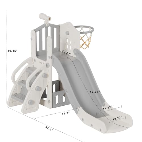 XJD 5 in 1 Toddler Slide, Kids Slide for Toddlers Age 1-3, Outdoor Indoor Playset for Toddlers with Basketball Hoop and Ball