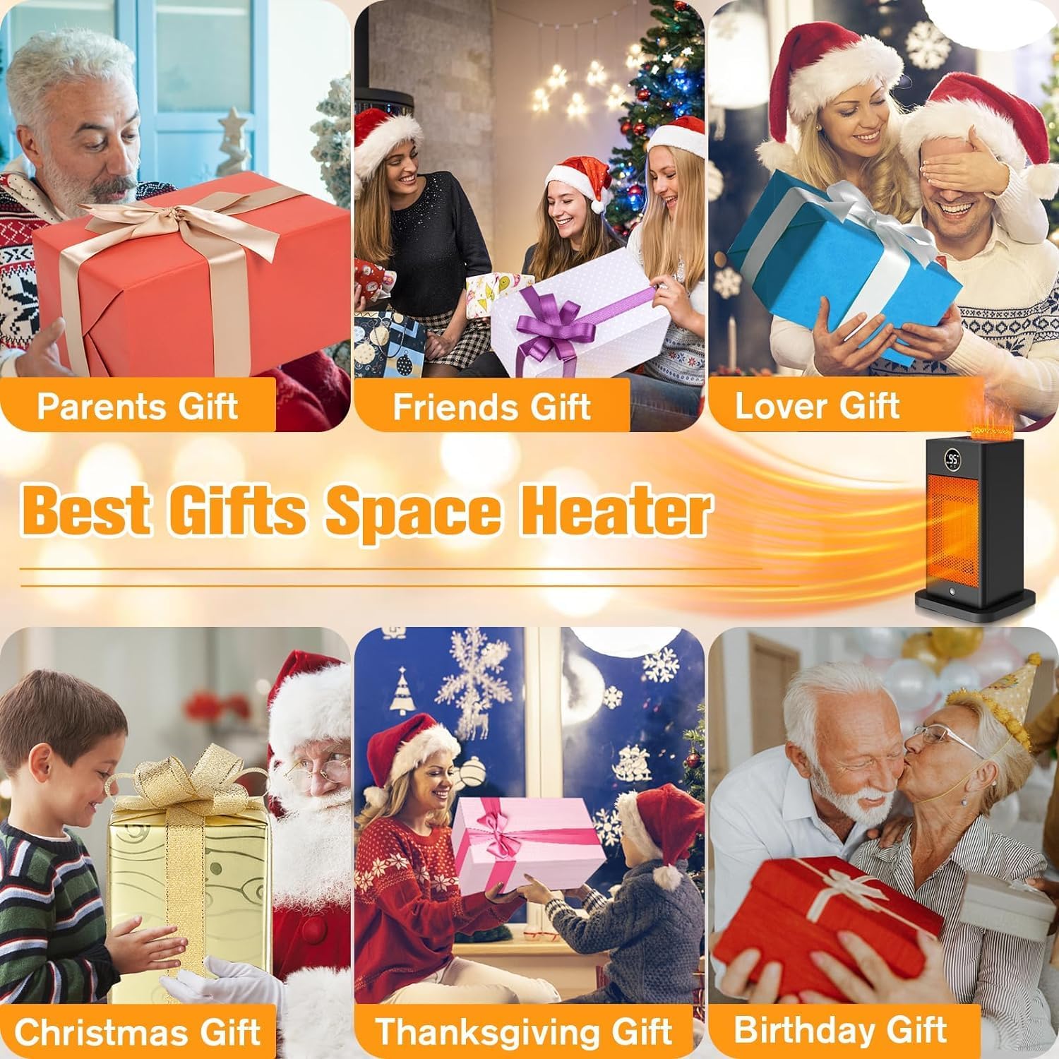 Space Heater,2023 Newest Upgraded Small Heaters for Indoor Use,PTC Portable Space Heater Office with Sensor,Humidifier,3D Flame Effect