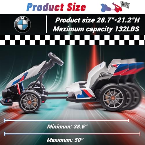 Electric Go Kart with Adjustable Seat, 24V Licensed BMW Drift Kart with Dual 200W Motors, Crazy Go Cart for Kids Ages 6-12, LED Lights