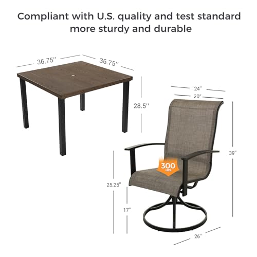 Grand patio 7-Piece Patio Dining Set for 6, Outdoor Dining Set with Swiviel Patio Chairs & 1 Rectangular Woodgrain Dining Table with Umbrella Hole