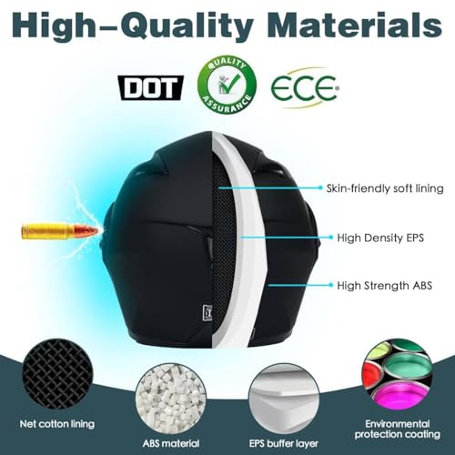 Motorcycle Bluetooth Modular Helmet, DOT Approved Flip Up Full Face Motorcycle Dual Visor Helmet, with Dual Speakers and Microphone