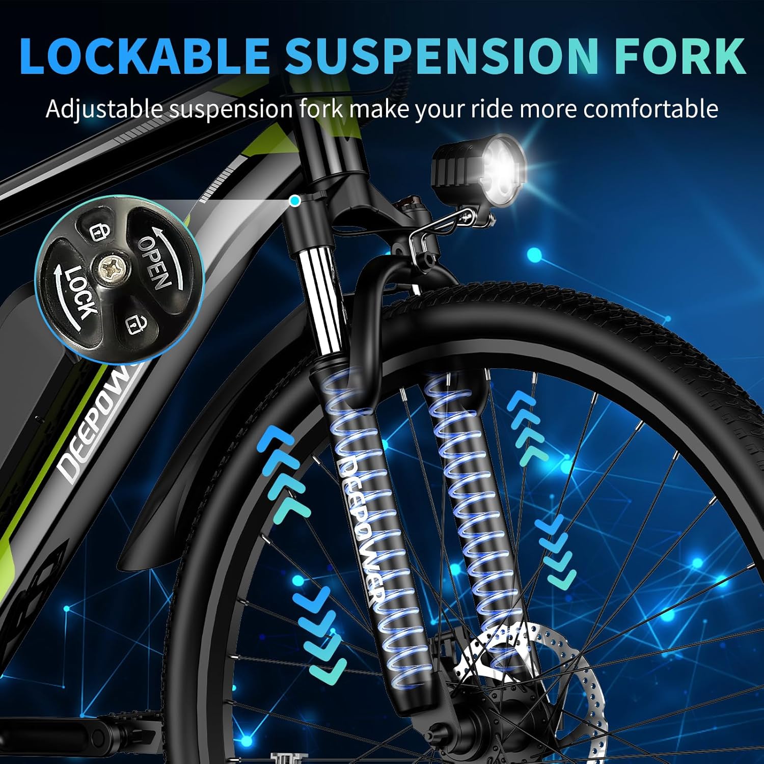 DEEPOWER S26 Electric Bike for Adult 500W Ebike 26" Mountain Electric Bicycle 48V 12.8Ah Battery 25-45Miles 25MPH Electric Bicycles 21-Speed Front