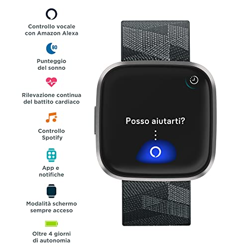 Fitbit Versa 2 Health and Fitness Smartwatch with Heart Rate, Music, Alexa Built-In, Sleep and Swim Tracking, Black/Carbon