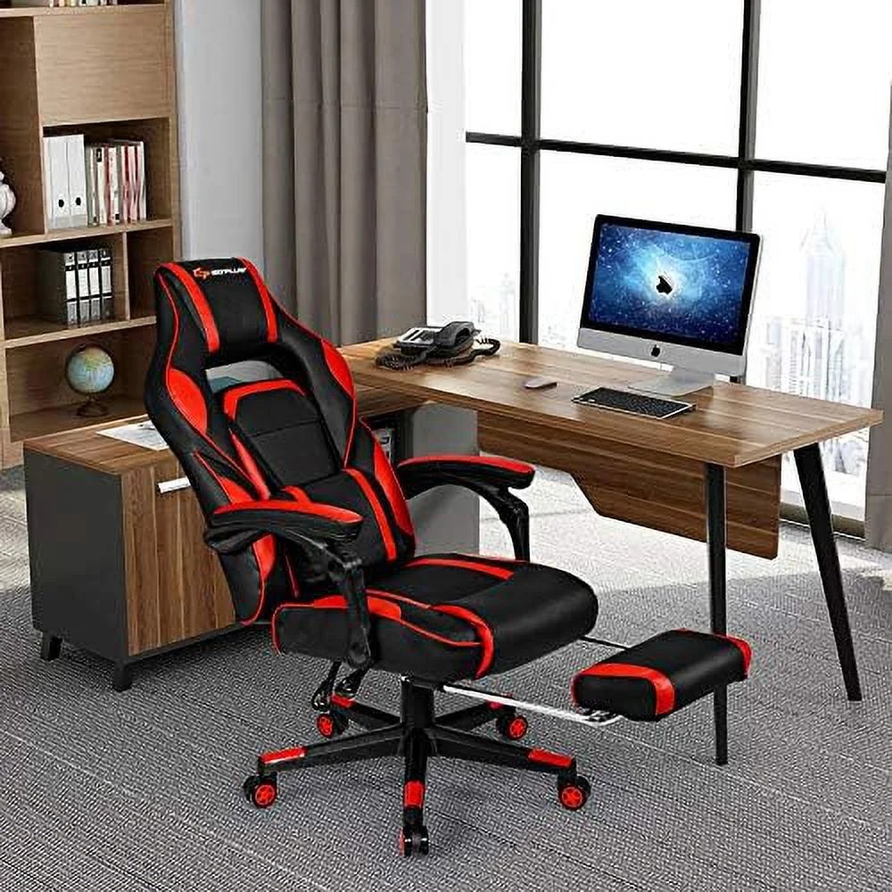 Massage Gaming Chair  Reclining Backrest  Seat Height Adjustment Racing Computer Office Chair with Footrest  Ergonomic High Back PU Swivel Game Chair