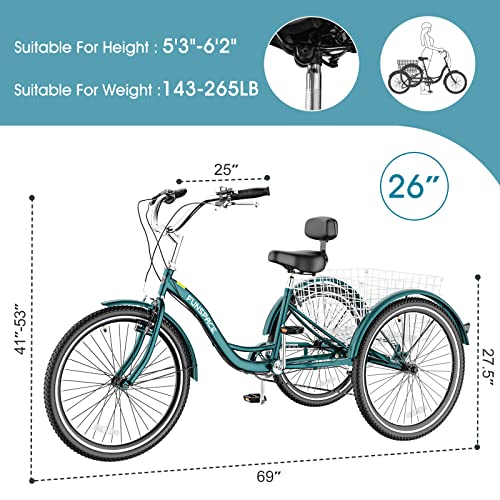 NAIZEA Adult Tricycle, 7 Speed Three Wheel Cruiser Bike, 20/24/26 inch Adult Trikes 3 Wheel Bikes with Large Basket for Seniors, Adults, Women, Men