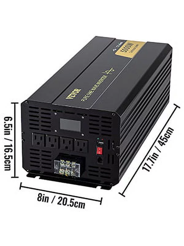 VEVOR Pure Sine Wave Inverter, 5000 Watt Power Inverter, DC 12V to AC 120V Car Inverter, with USB Port, LCD Display