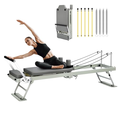 Pilates Reformer Machine for Home Workout, 78" Foldable Pilates Equipment with Dual Resistance& Springs and Cords