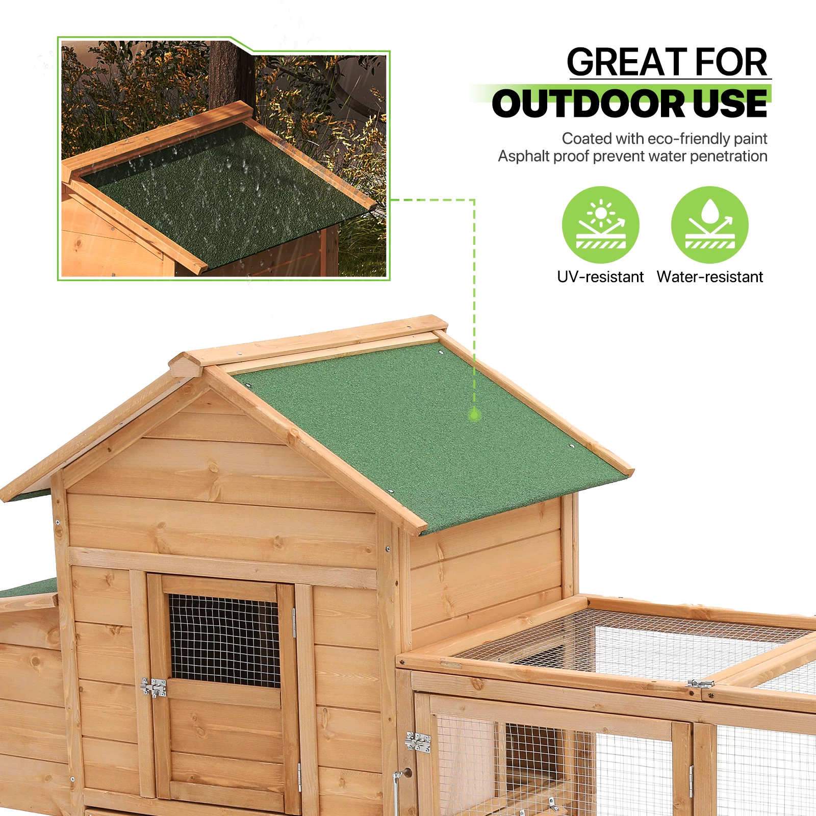 Magshion Outdoor Chicken Coop with Nesting Box, 80 inch Wooden Rabbit Hutch Poultry House with Run Cage