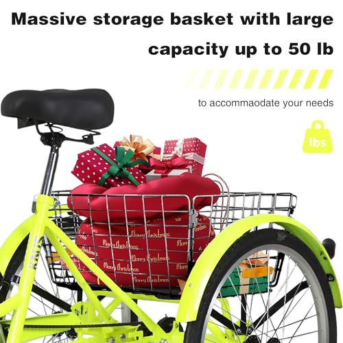 KNUS Adult Single Speed Cargo Tricycles,Adult Trikes 26 inch 3 Wheel Bikes for Adults