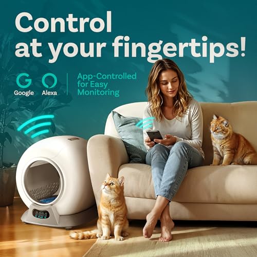 Self Cleaning Litter Box with Auto Safety Sensors for Multiple Cats - Automatic Cat Litter Box Self-Cleaning