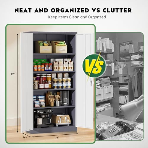 Greenvelly Steel SnapIt Storage Cabinet 72" Locking Metal Garage Storage Cabinet with 4 Adjustable Shelves, 2 Doors and Lock for File, Office, Garage