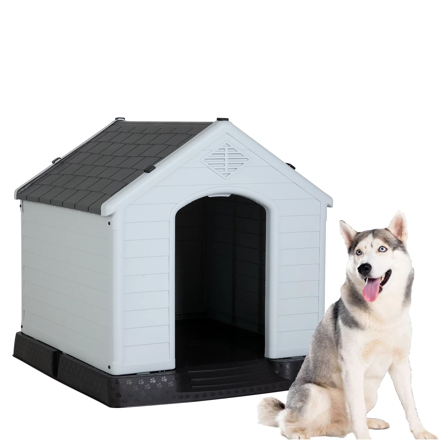 Extra Large Dog House for Large Medium Dogs 41x37.4x39 inch Plastic Water Resistant Dog Houses with Hight Base Support for Winter Tough Durable House