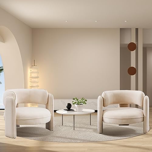 INZOY Mid Century Modern Accent Chair with Velvet Fabric, Comfy Sherpa Accent Chair with Montage Design