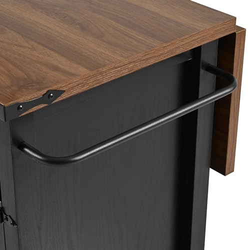 Kitchen Island Cart With Power Outlet, 2 Doors, Drop Leaf, Spice Rack, 2 Drawers - Rolling Storage Cart on Wheels for Home and Dining Room - White