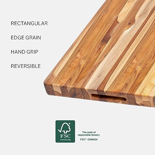 Teakhaus Cutting Board - Extra Large (XL) Wood Cutting Board with Grip Handles - Reversible Teak Edge Grain Wood - Knife Friendly - FSC Certified