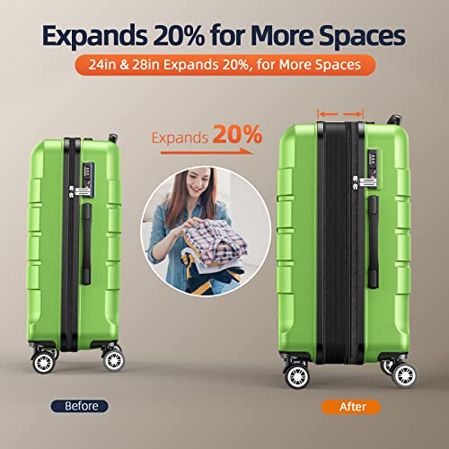 SHOWKOO Luggage Sets Expandable PC+ABS Durable Suitcase Double Wheels TSA Lock Black