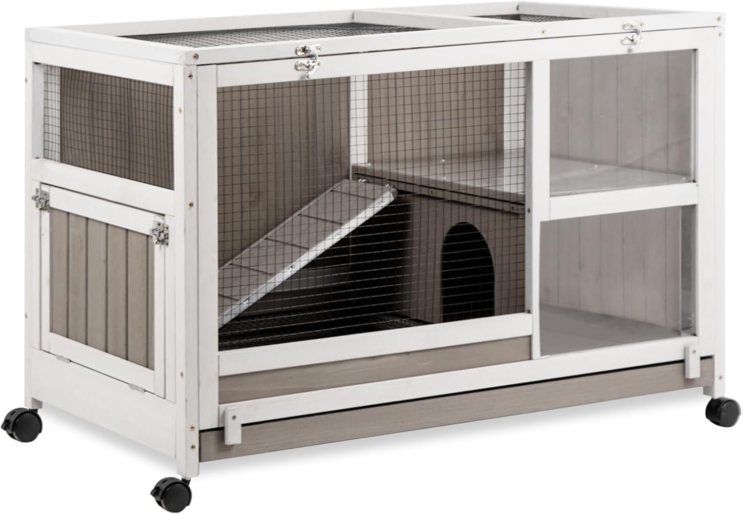 Guinea Pig Cages Indoor, Rabbit Cage on Wheels, Easy Clean Hamster Cage with Pull Out Tray