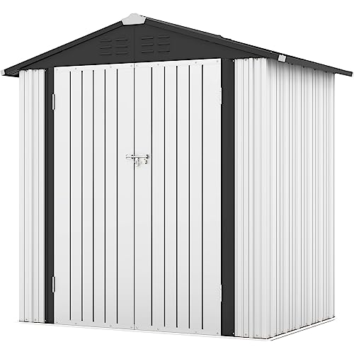 Patiowell 5x3 FT Outdoor Storage Shed, Tool Shed with Sloping Roof and Lockable Door, Metal Shed for Backyard Garden Patio Lawn, Brown