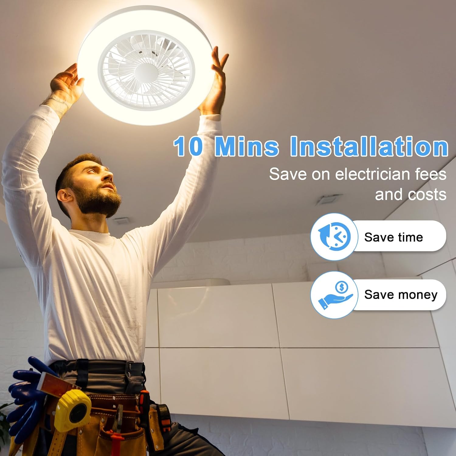 Ceiling fans with lights and Remote, 20 Inch Low Profile Flush Mount Ceiling Fan with [Air Purification], Dimmable LED Light, Quiet, 6 Speed
