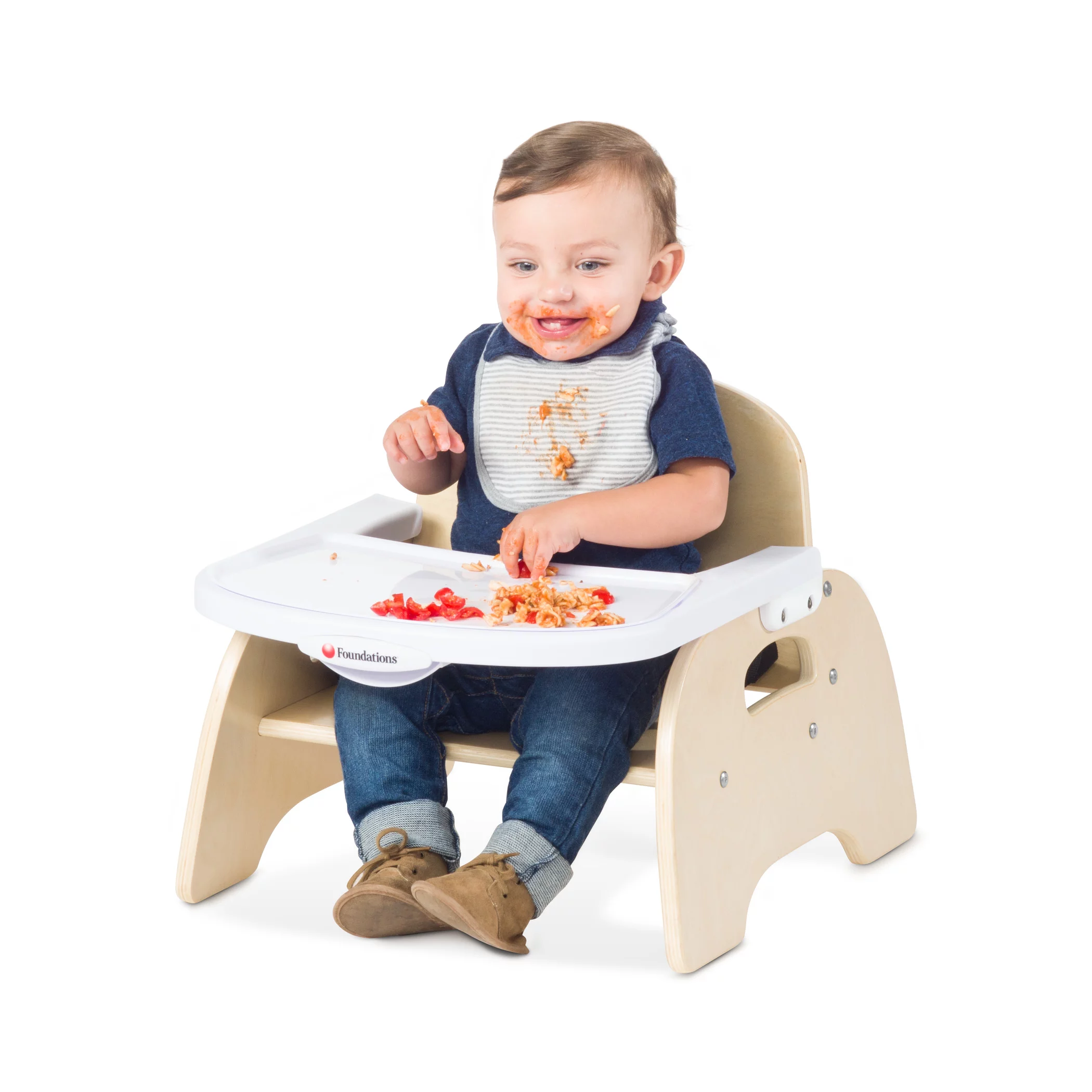 Foundations Easy Serve Low Toddler Feeding Chair with Tray, 5" Seat Height, Natural Wood