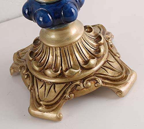 Victorian Style Table Lamp Blue Fabric Lampshade Hand-Made Antique Varnished Resin Lampbody Small Lamp for Living Room Bedroom,13 in W, 21.6 in H (Q2)