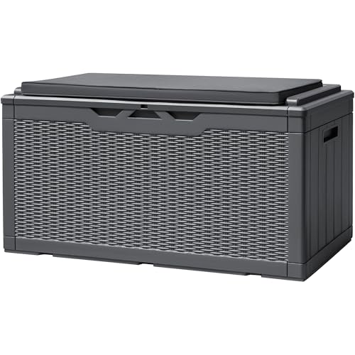 Devoko 120 Gallon Deck Box Resin Outdoor Storage Box Waterproof for Patio, Large Outdoor Storage Bench Lockable for Outside (Black)