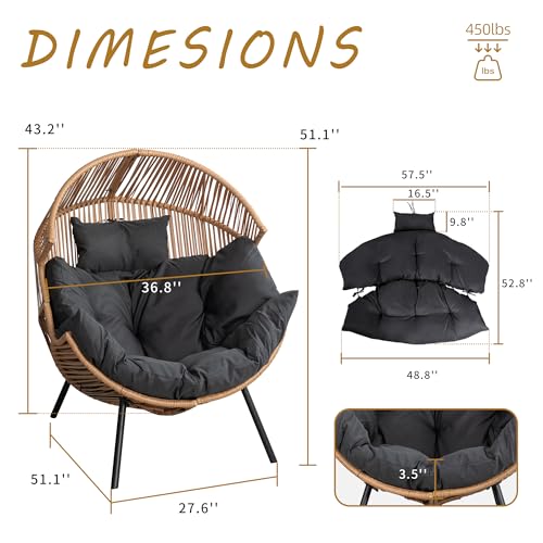 Shintenchi Wicker Egg Chair Outdoor Rattan Patio Chair with Cushion,Oversized Patio Lounge Chairs with Cushion Egg Basket Chair