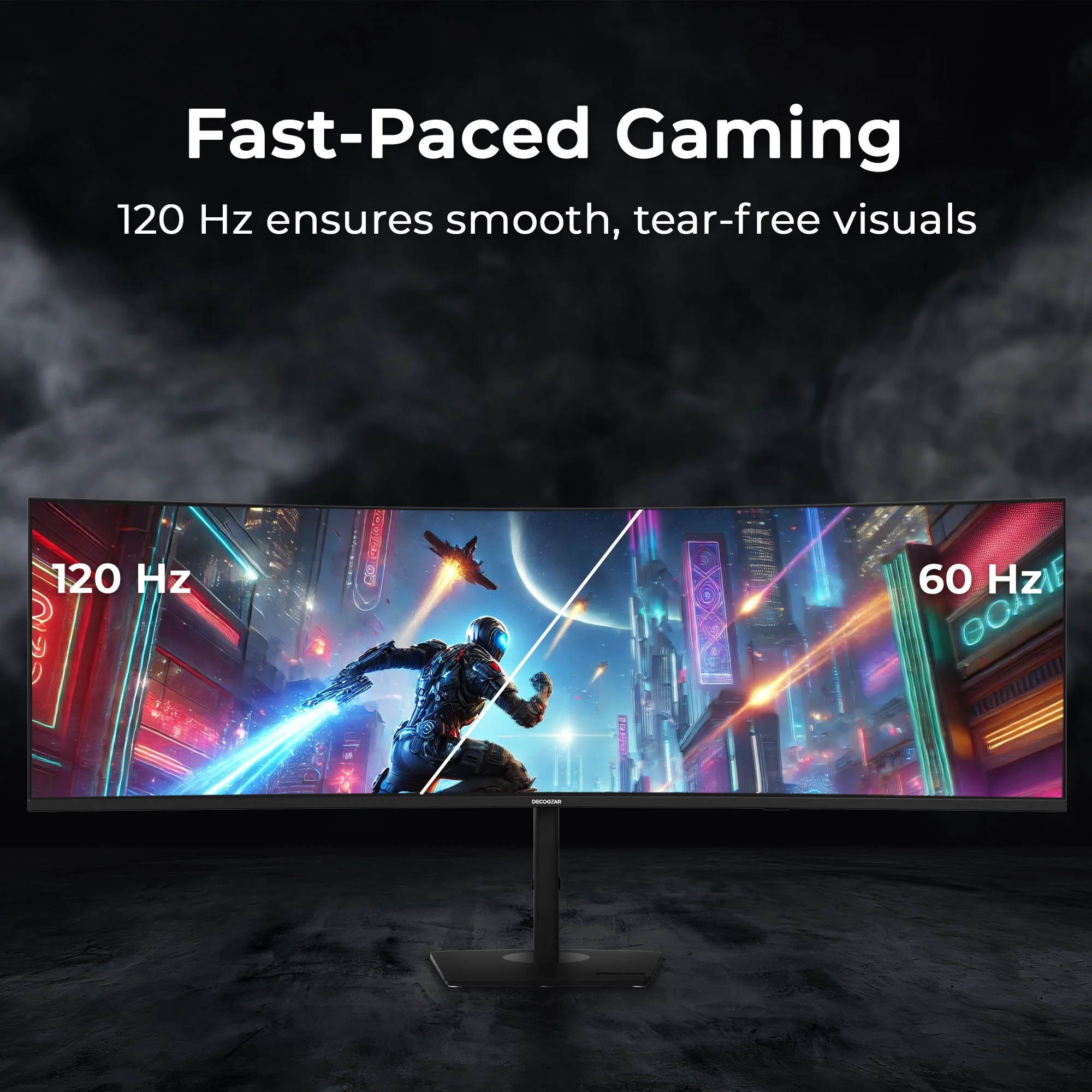 "Deco Gear 49"" 5K Curved Gaming Monitor, 120 Hz, 101% NTSC, 100% sRGB, Adjustable Stand"