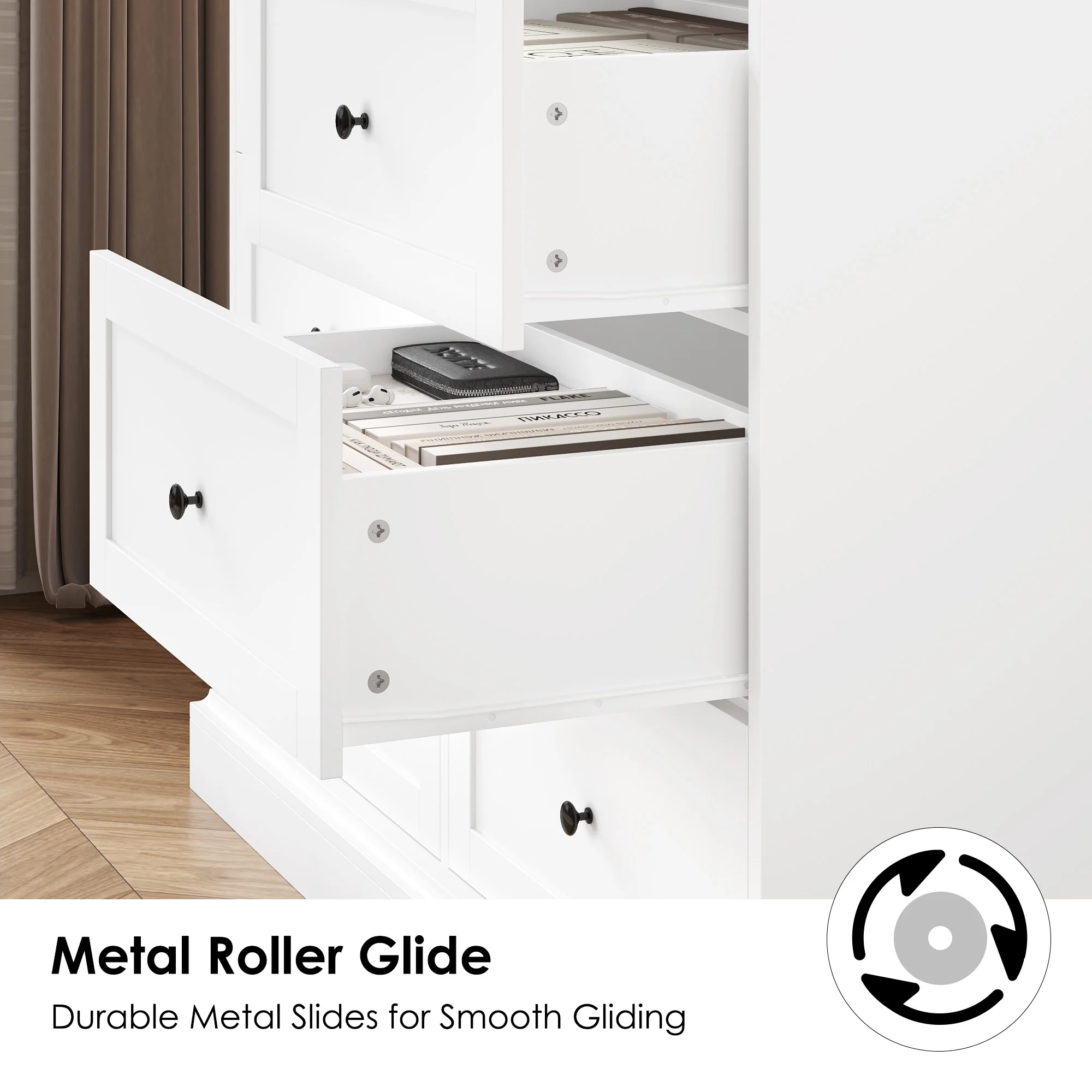 Homfa White Dresser with 6 Drawer , 42.5" Wide Double Dresser for Bedroom, Wooden Dresser Chest of Drawers