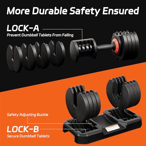 Adjustable Dumbbell, 55LB Dumbbell Set with Tray for Workout Strength Training Fitness