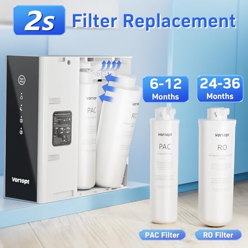 Vortopt Reverse Osmosis System Water Filter - Under Sink Water Purifier, Tankless RO Water Filter System, 0.0001um Purification for Drinking
