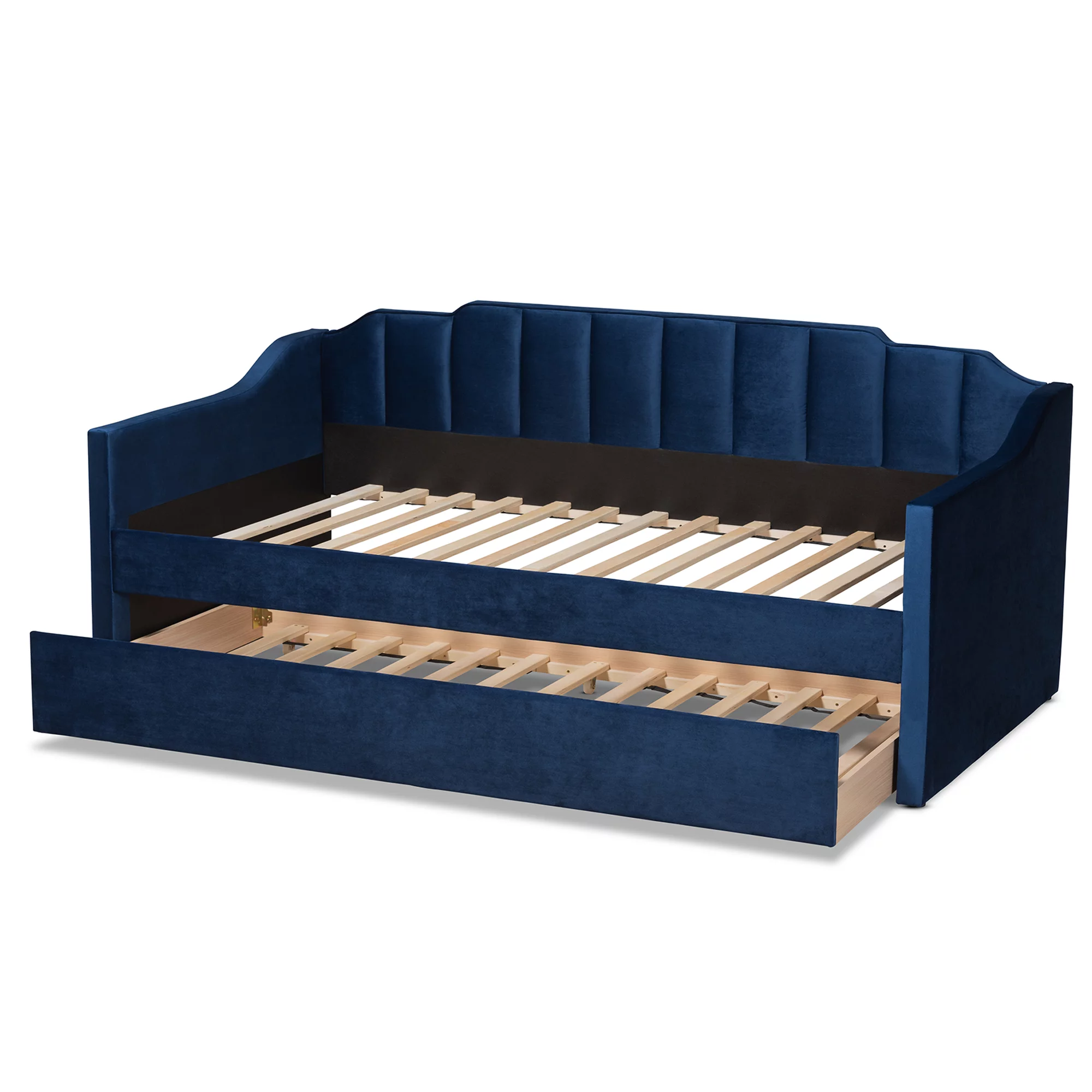 Baxton Studio Lennon Modern Engineered Wood with Trundle Daybed, Twin, Navy Blue