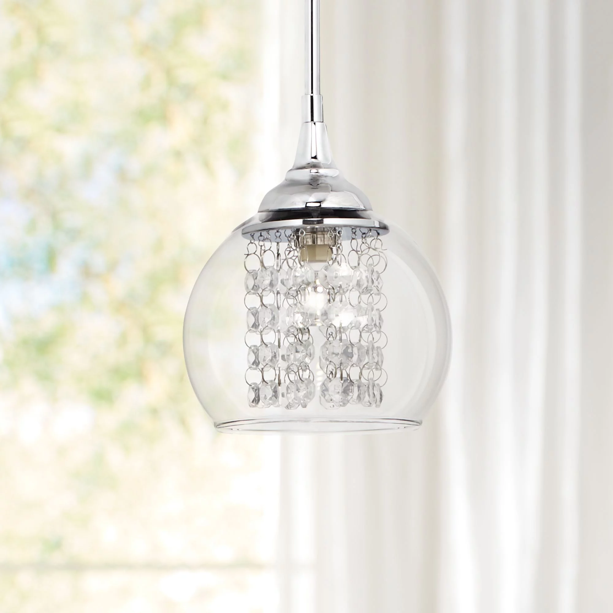 Possini Euro Design Chrome Mini Pendant 6" Wide Modern Faceted Crystal Strands Clear Glass Shade Fixture for Dining Room Living Foyer Kitchen Island