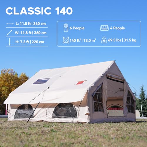 Inflatable Camping Tent with Pump,4-6 Person Waterproof Blow Up Air Tent for Camping Hiking