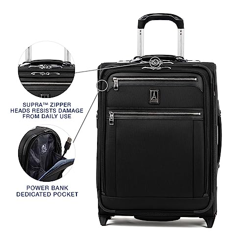 Travelpro Platinum Elite Softside Expandable Carry on Luggage, 2 Wheel Upright Suitcase, USB Port, Men and Women, International, Shadow Black