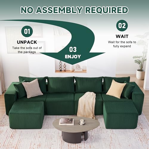 107.4" Cloud Couch Sectional, Modular Sofa with Deep Seat, Plush Corduroy L Shaped Boneless Couch, Convertible Sectional Couches for Living Room