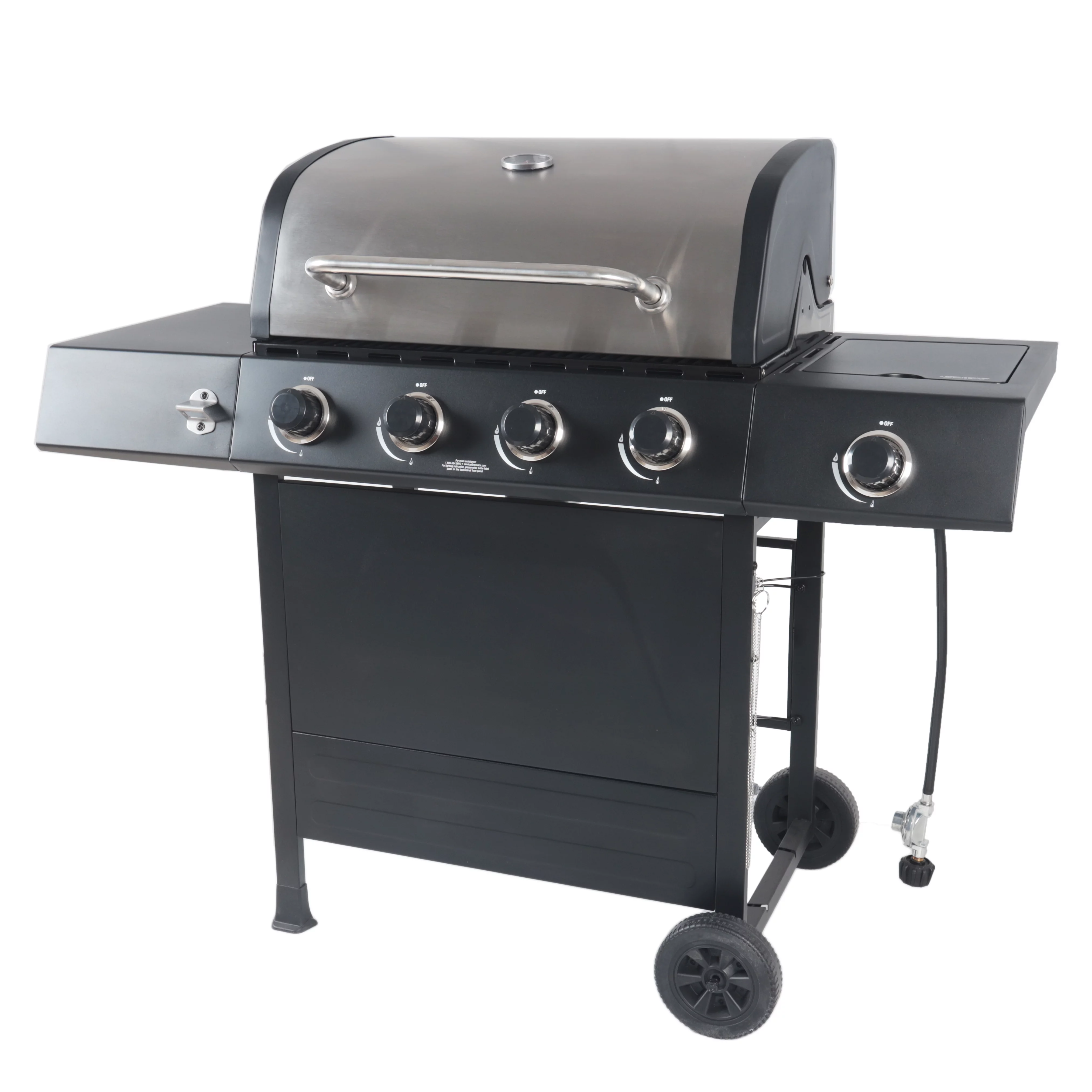 RevoAce 4-Burner Propane Gas Grill with Side Burner, Stainless Steel & Black