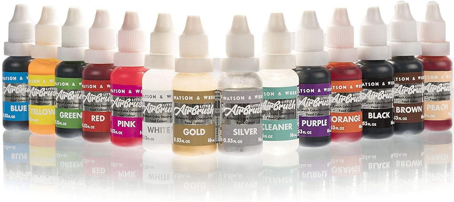 Watson & Webb Airbrush Cake Decorating Kit Airbrush Plus 14 Colours, Stencils, Cleaning Station & Case