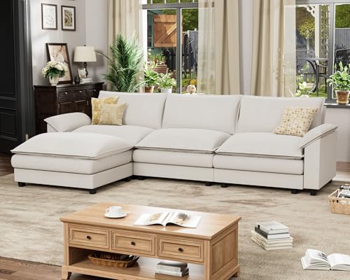 Homall 119" Modular Sectional Sofa, L Shaped Sofa Couch with Reversible Ottoman, DIY Combination Chenille Deep 3-Seat Cloud Couch for Living Room