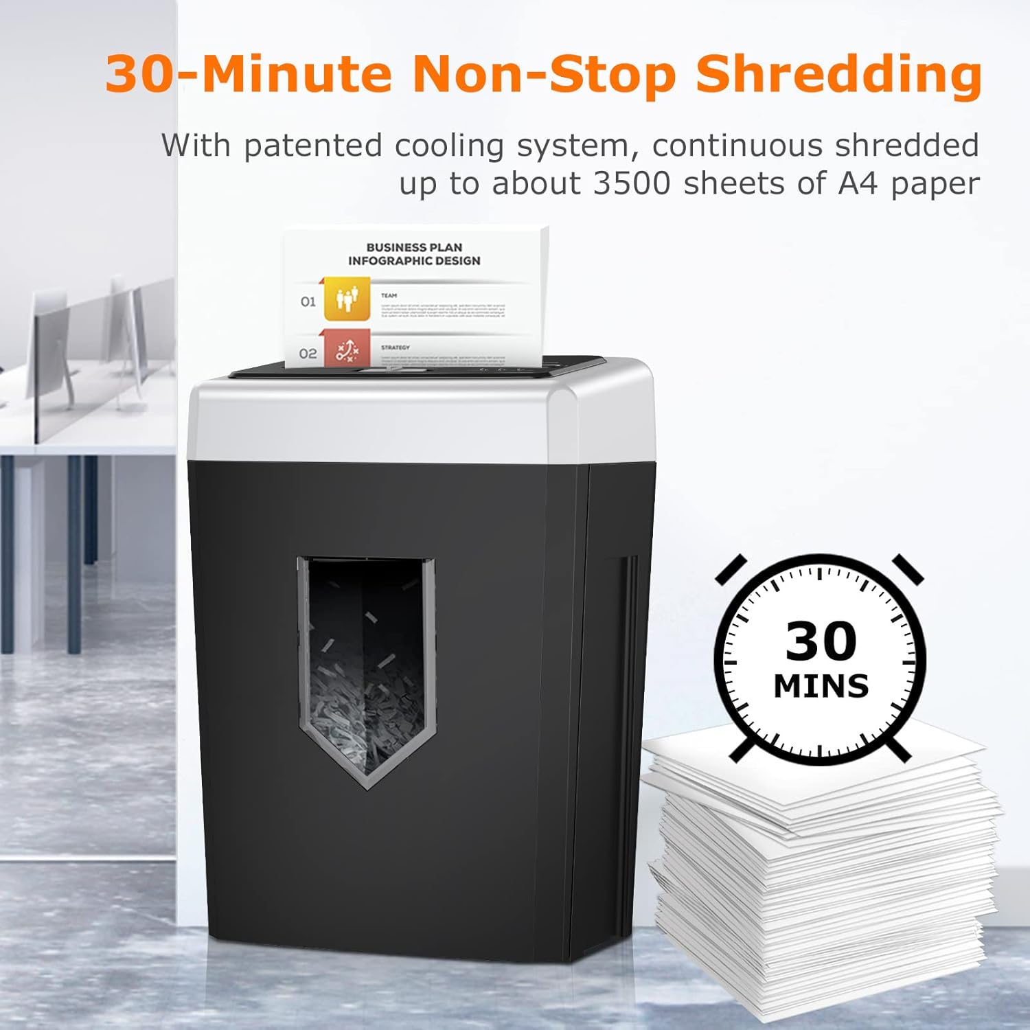 Bonsaii 14-Sheet Office Paper Shredder, 30-Minute Continuous Running Time, Credit Card/Staples Cross-Cut Shredders for Home Use Heavy Duty