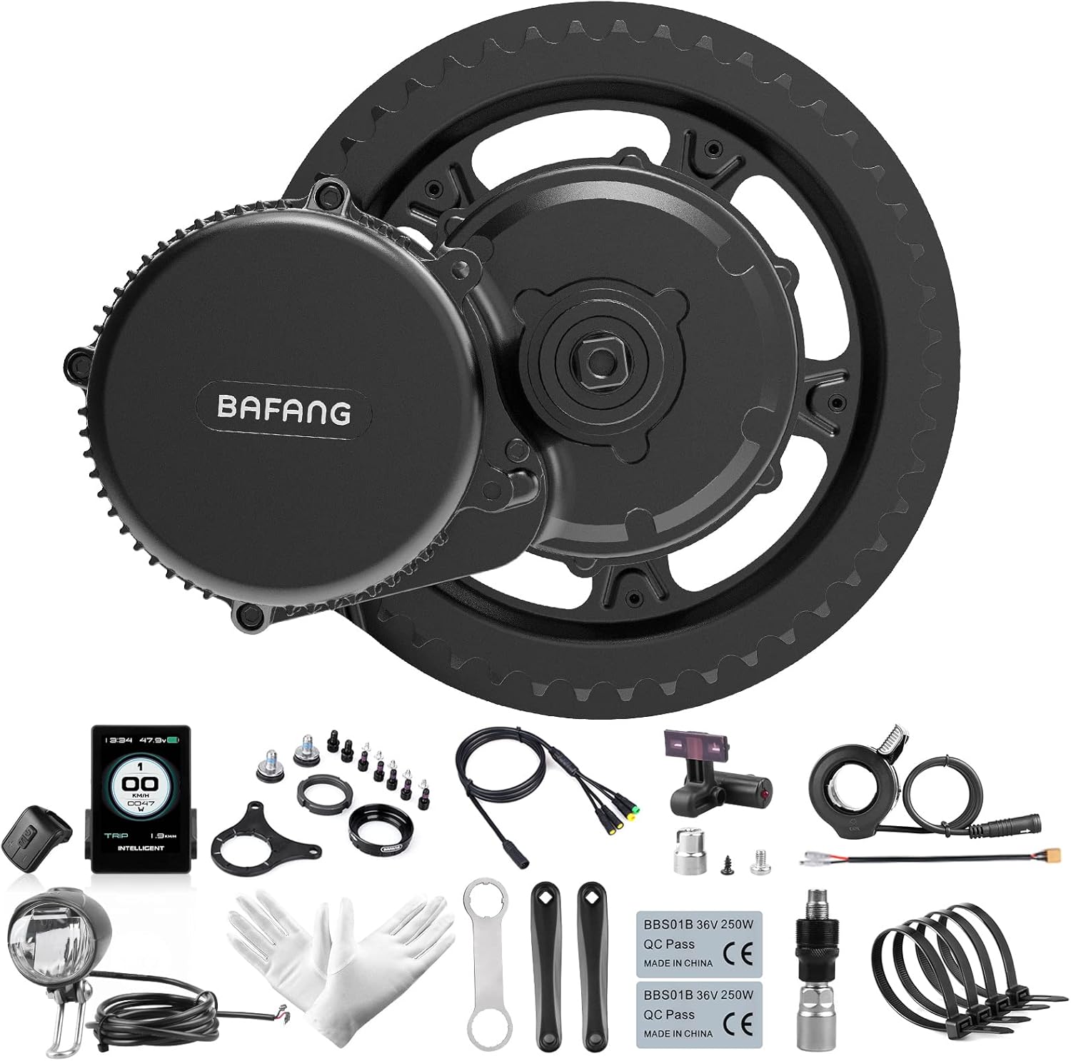 BAFANG Electric Bike Motor Kit Mid Drive BBS02B 48V 500W Bicycle Conversion Kit Ebike fit with BB68-73mm MTB Commuter Bikes with Optional Hailong