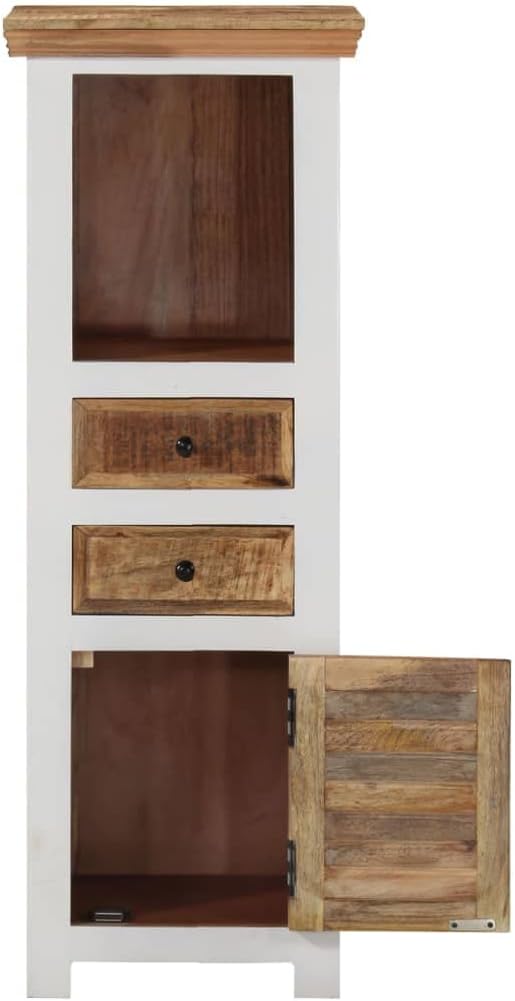 XAVIER Sideboard、Entryway Cabinet、Kitchen Buffet Cabinet、Storage Cabinet Highboard Brown&White 15.7"x11.8"x43.3" Solid Wood Mango and Acacia Suitable
