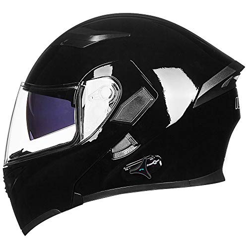 ILM Bluetooth Motorcycle Helmet Modular Flip up Full Face Dual Visor Mp3 Intercom FM Radio DOT Model 902BT(Matte Black, Large)