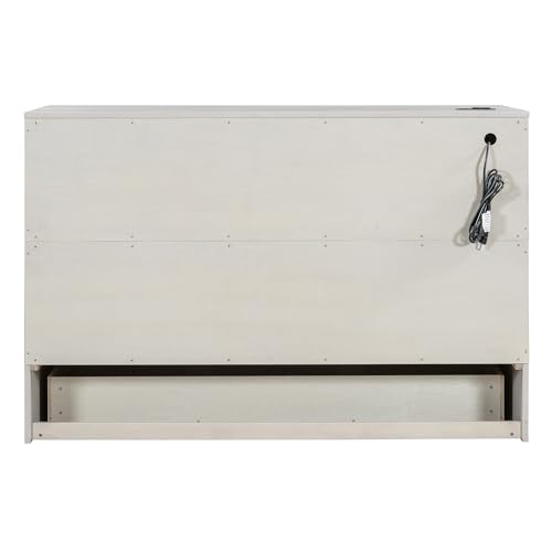 Harper & Bright Designs Full Size Murphy Bed Wall Bed, Solid Pine Murphy Bed Chest Cube Cabinet Bed with USB
